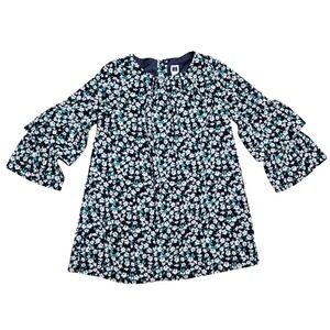Janie and Jack Dress Girls 3 Navy‎ Blue Floral Ruffle Tiered Sleeve Shift Dress